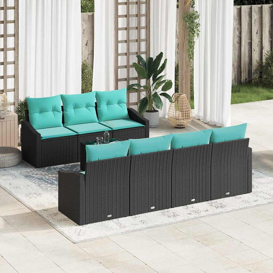 Bankstel met kussen 8 pcs Zwart en Turquoise poly rattan is nu te koop bij PeponiXL, paradijselijk wonen!