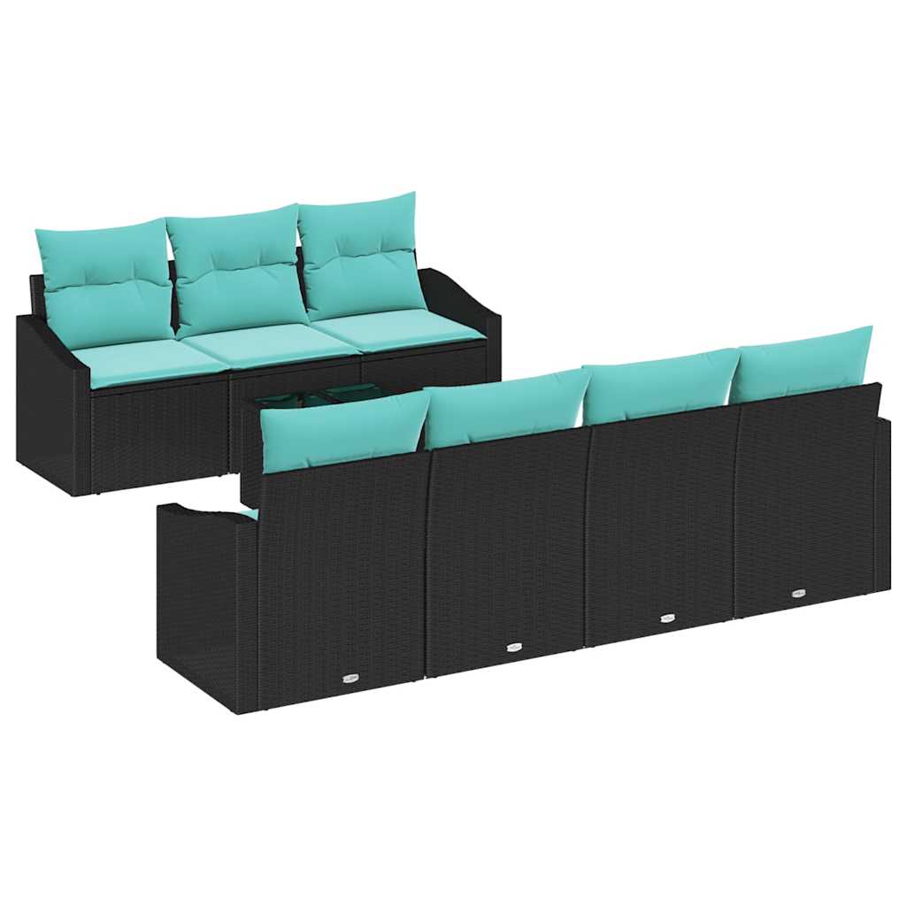 Bankstel met kussen 8 pcs Zwart en Turquoise poly rattan is nu te koop bij PeponiXL, paradijselijk wonen!