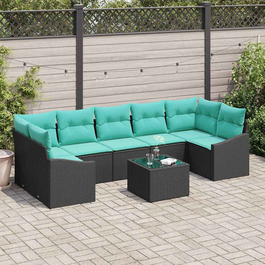 Bankstel met kussen 8 pcs Zwart en Turquoise poly rattan is nu te koop bij PeponiXL, paradijselijk wonen!