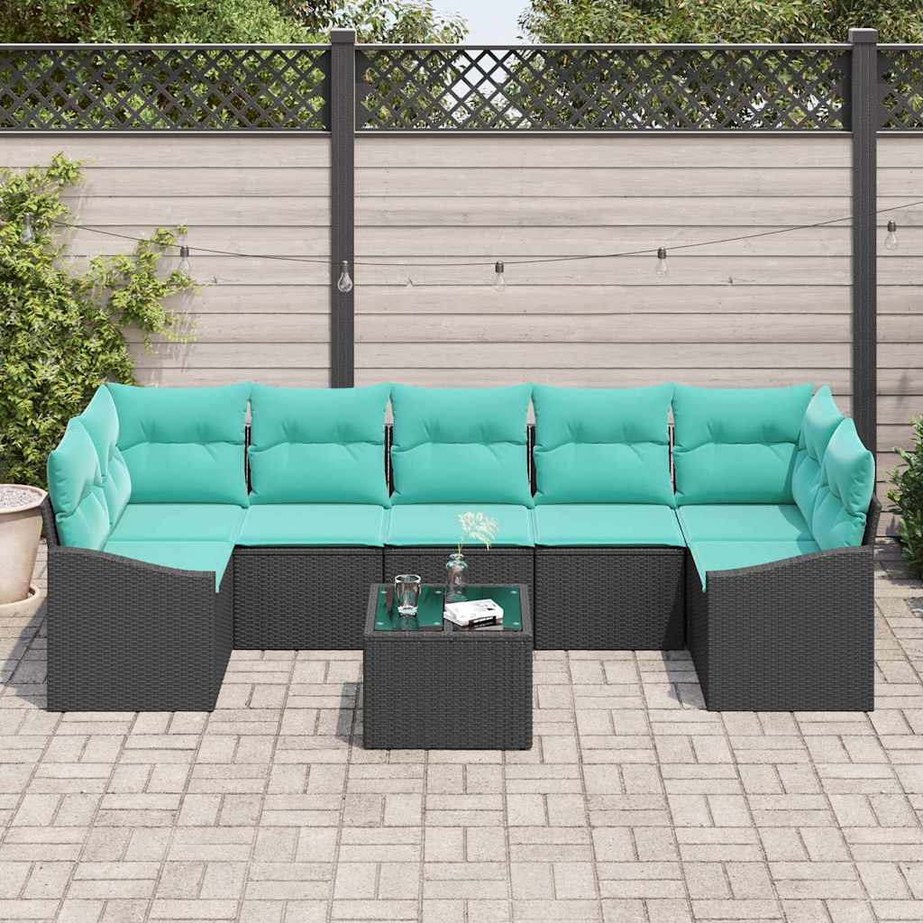 Bankstel met kussen 8 pcs Zwart en Turquoise poly rattan is nu te koop bij PeponiXL, paradijselijk wonen!