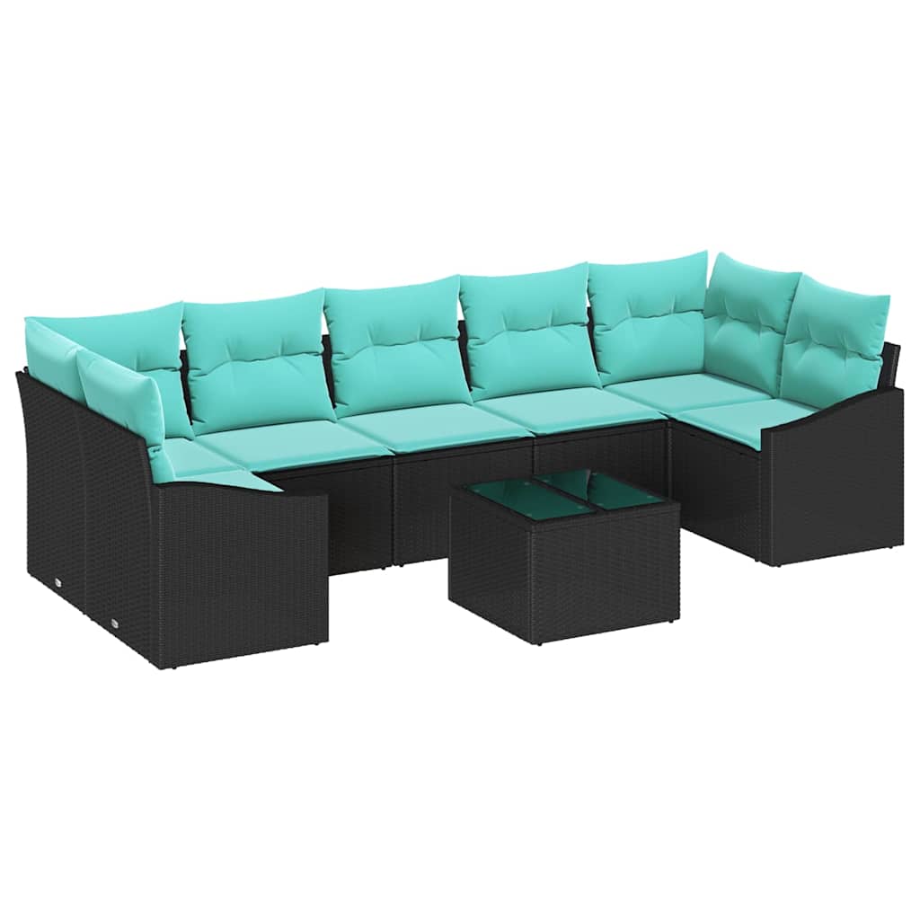Bankstel met kussen 8 pcs Zwart en Turquoise poly rattan is nu te koop bij PeponiXL, paradijselijk wonen!