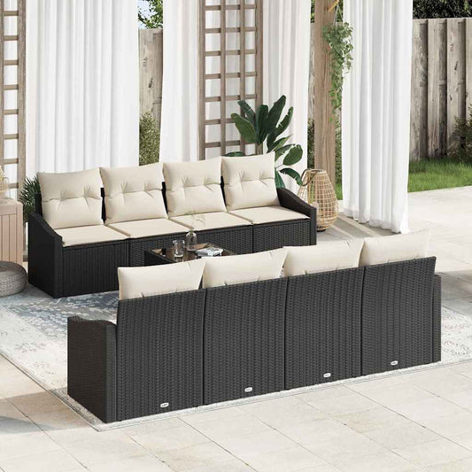 Bankstel met kussen met kussen 9 pcs Zwart en Crème poly rattan is nu te koop bij PeponiXL, paradijselijk wonen!