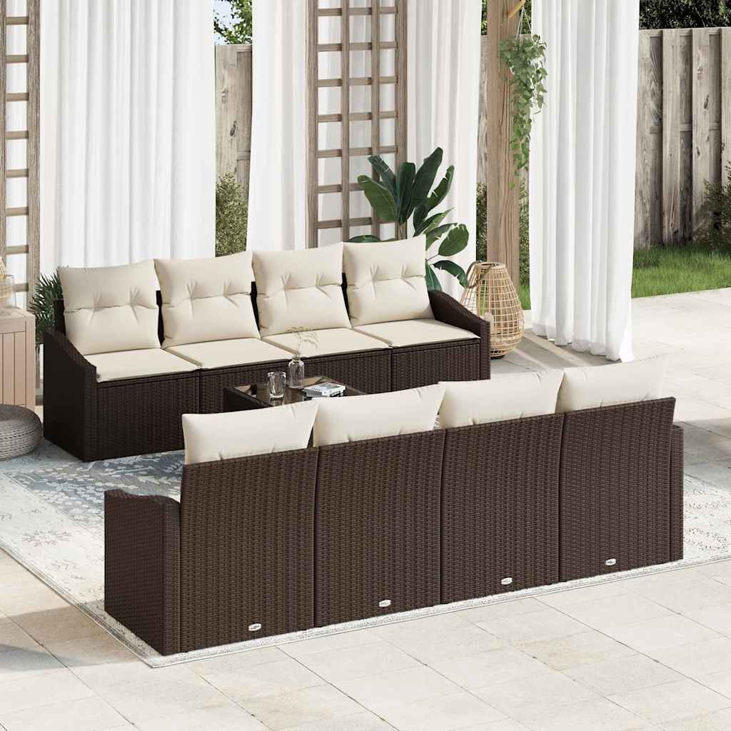 Bankstel met kussen met kussen 9 pcs Bruin en Crème poly rattan is nu te koop bij PeponiXL, paradijselijk wonen!