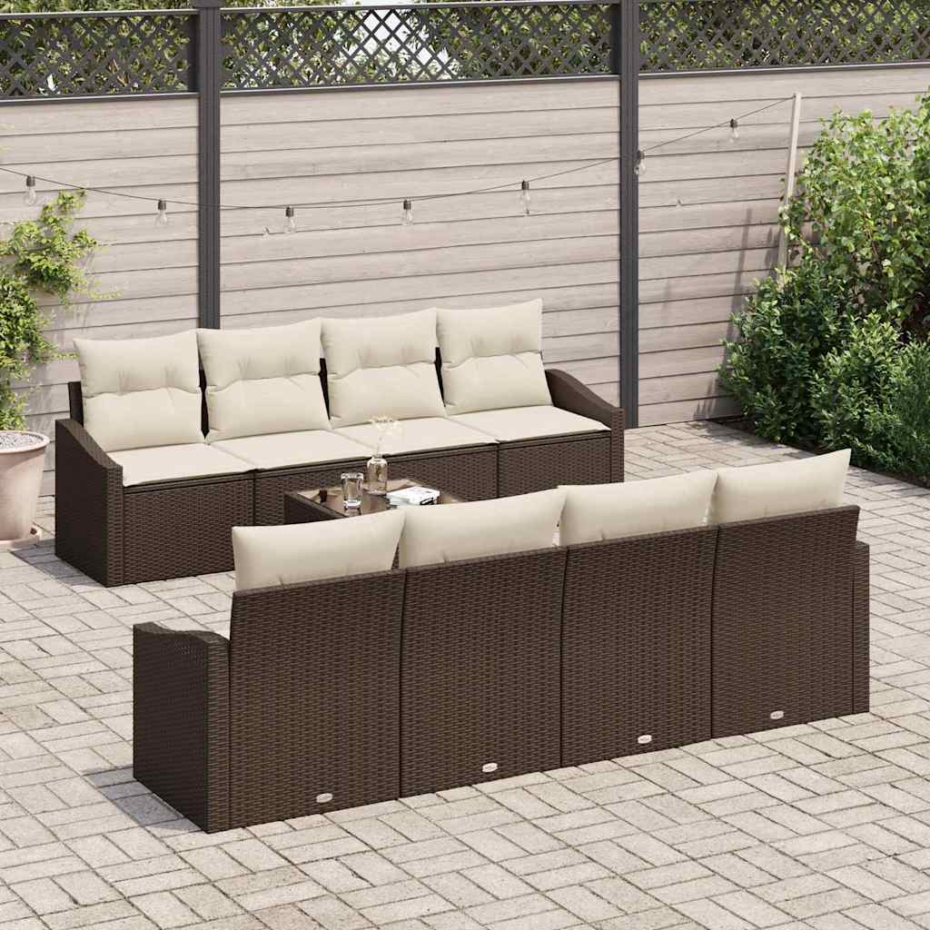 Bankstel met kussen met kussen 9 pcs Bruin en Crème poly rattan is nu te koop bij PeponiXL, paradijselijk wonen!