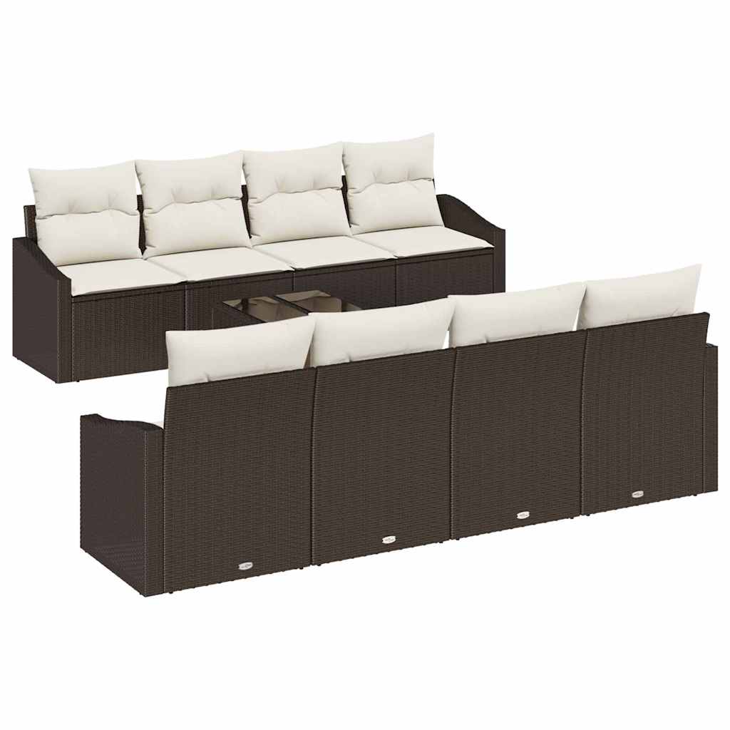 Bankstel met kussen met kussen 9 pcs Bruin en Crème poly rattan is nu te koop bij PeponiXL, paradijselijk wonen!