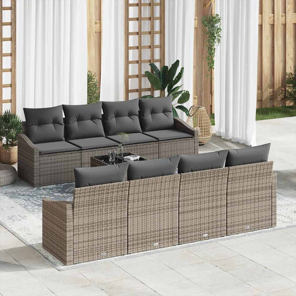 Bankstel met kussen met kussen 9 pcs Grijs poly rattan is nu te koop bij PeponiXL, paradijselijk wonen!