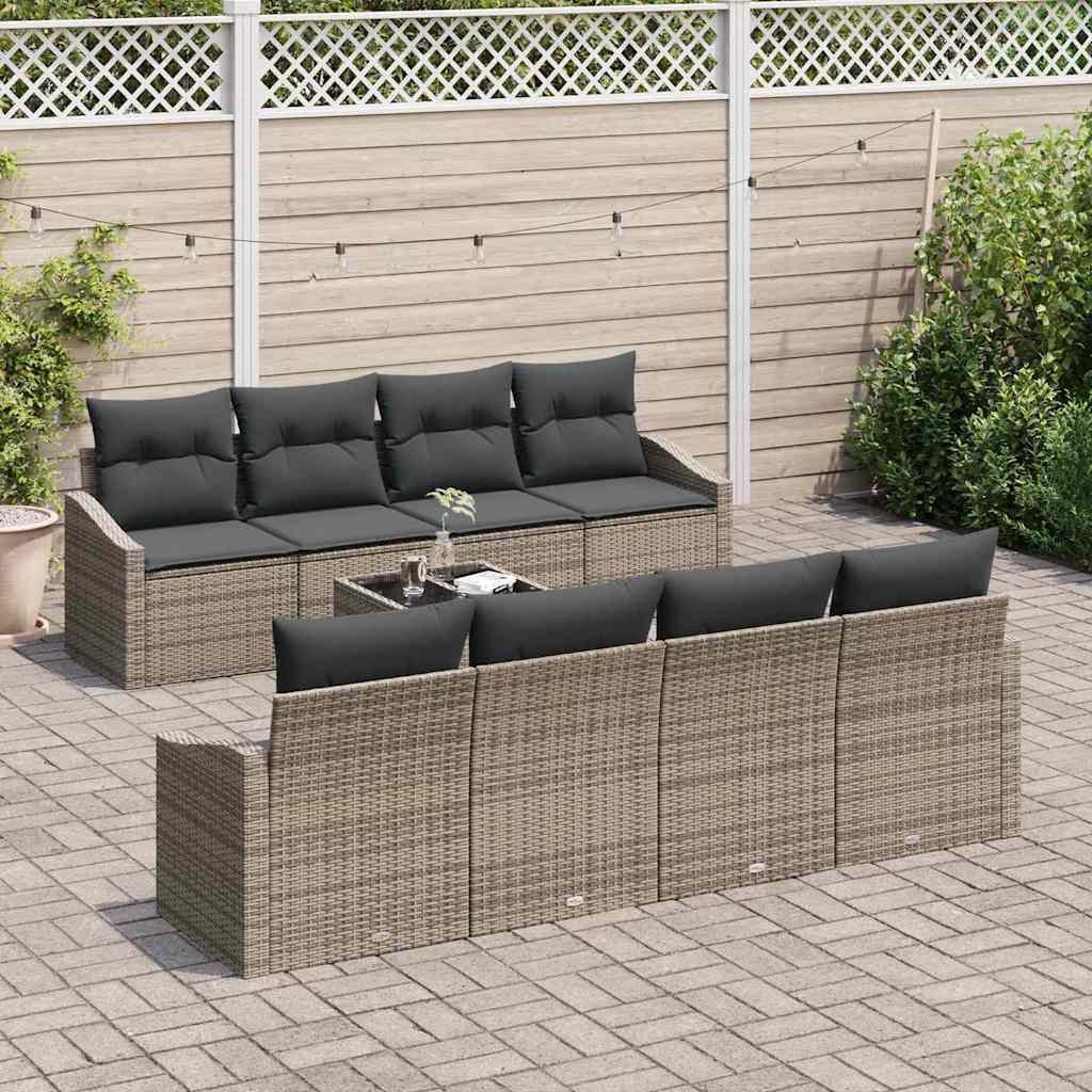 Bankstel met kussen met kussen 9 pcs Grijs poly rattan is nu te koop bij PeponiXL, paradijselijk wonen!
