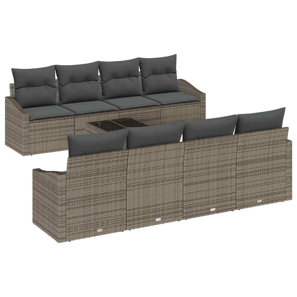 Bankstel met kussen met kussen 9 pcs Grijs poly rattan is nu te koop bij PeponiXL, paradijselijk wonen!