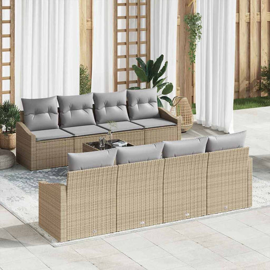 Bankstel met kussen 9 pcs Beige en Licht Grijs poly rattan is nu te koop bij PeponiXL, paradijselijk wonen!