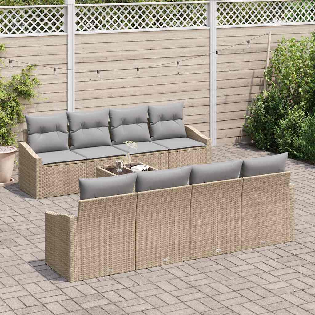 Bankstel met kussen 9 pcs Beige en Licht Grijs poly rattan is nu te koop bij PeponiXL, paradijselijk wonen!