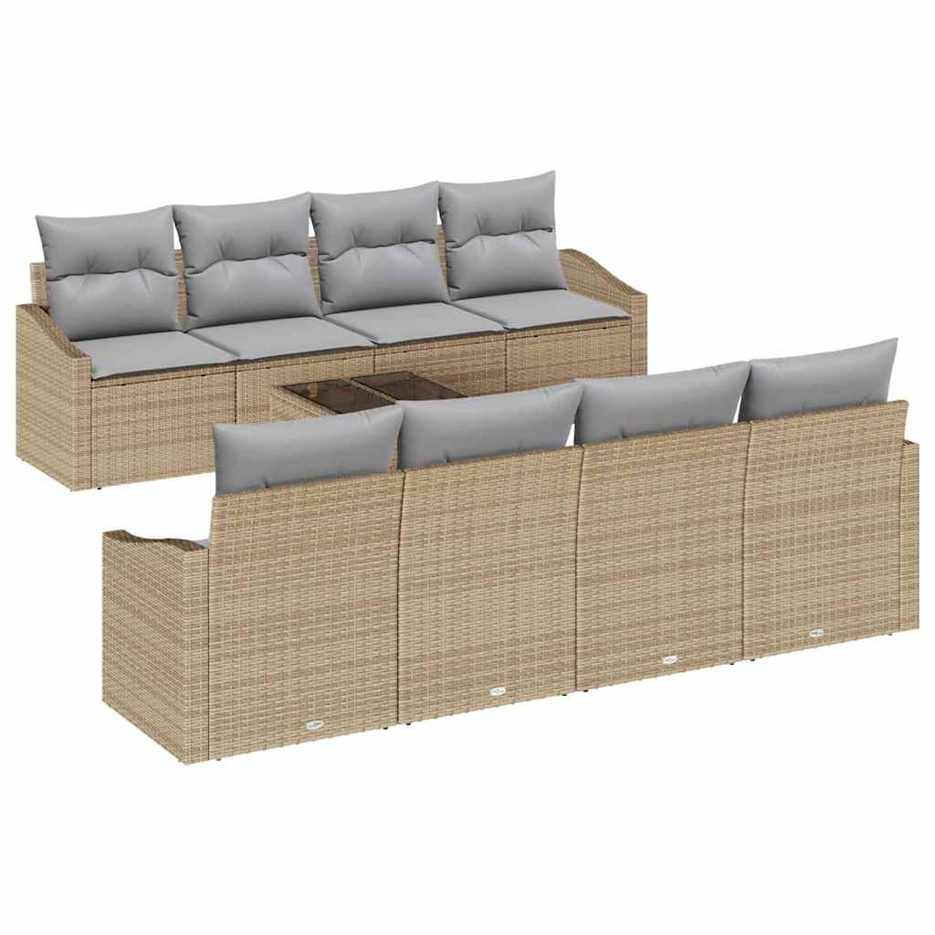 Bankstel met kussen 9 pcs Beige en Licht Grijs poly rattan is nu te koop bij PeponiXL, paradijselijk wonen!
