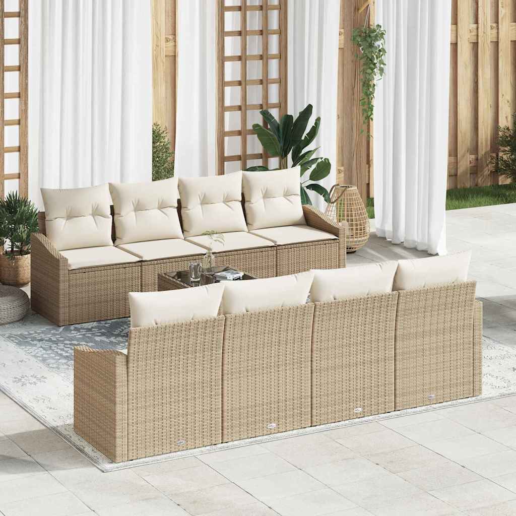 Bankstel met kussen met kussen 9 pcs Beige en Crème poly rattan is nu te koop bij PeponiXL, paradijselijk wonen!
