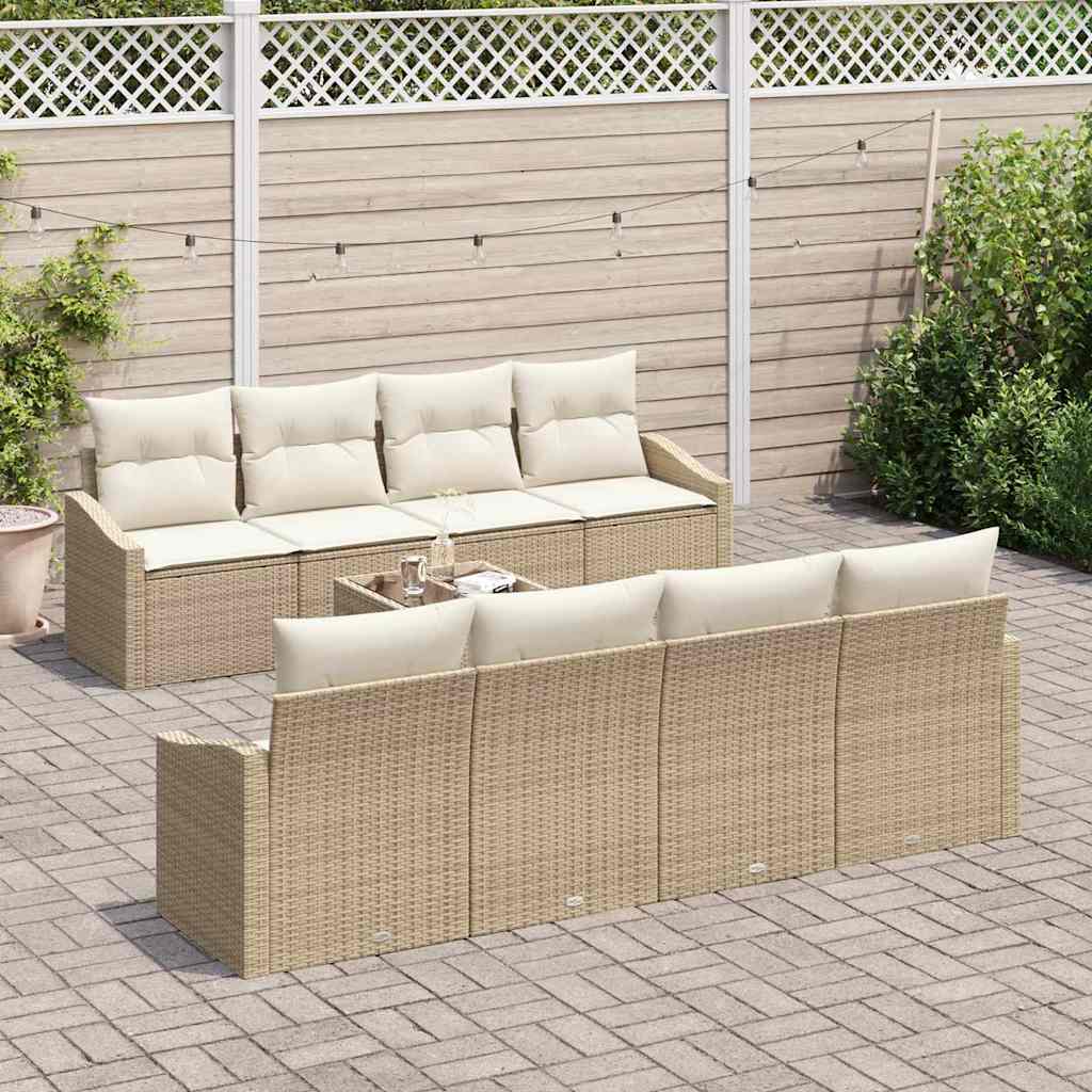 Bankstel met kussen met kussen 9 pcs Beige en Crème poly rattan is nu te koop bij PeponiXL, paradijselijk wonen!