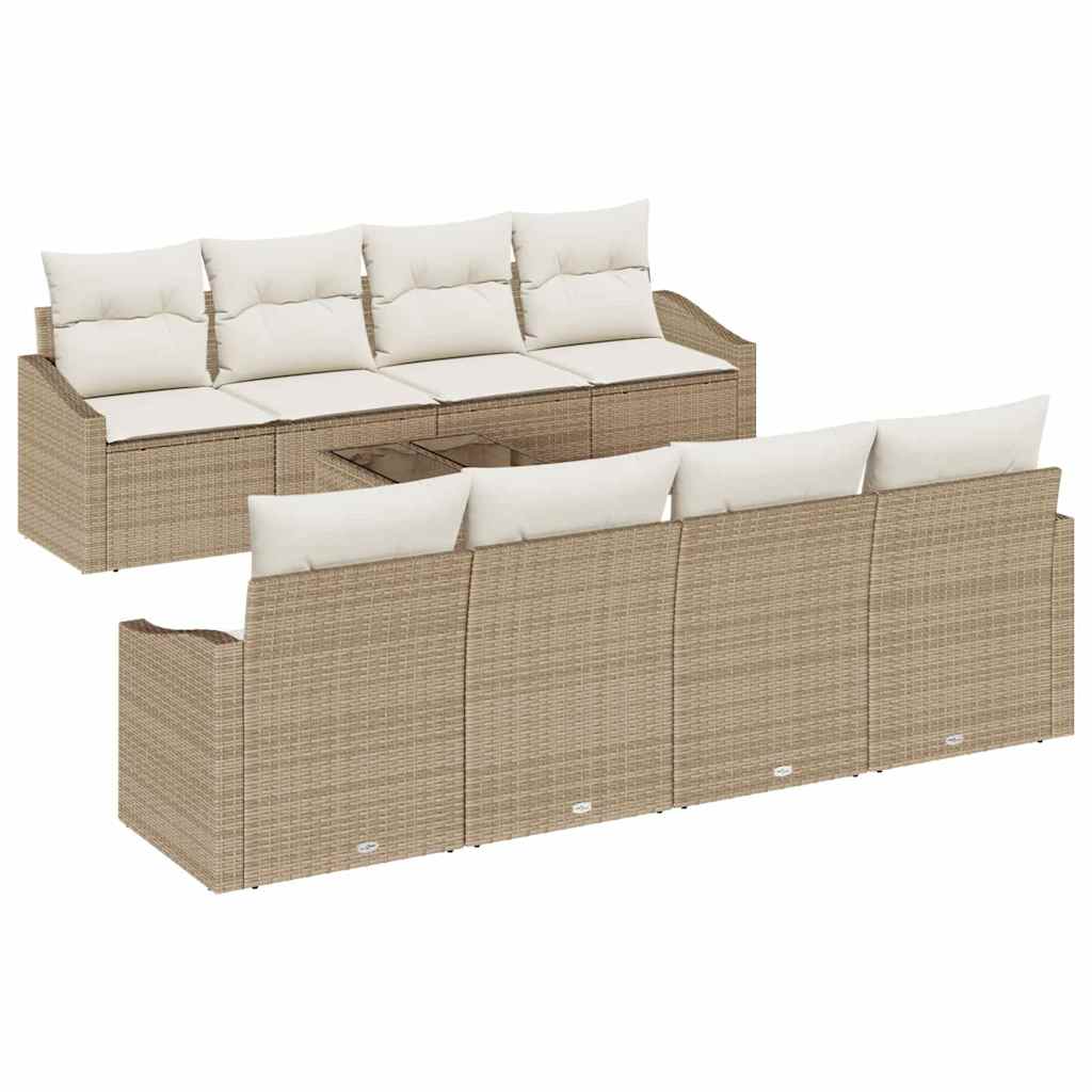 Bankstel met kussen met kussen 9 pcs Beige en Crème poly rattan is nu te koop bij PeponiXL, paradijselijk wonen!