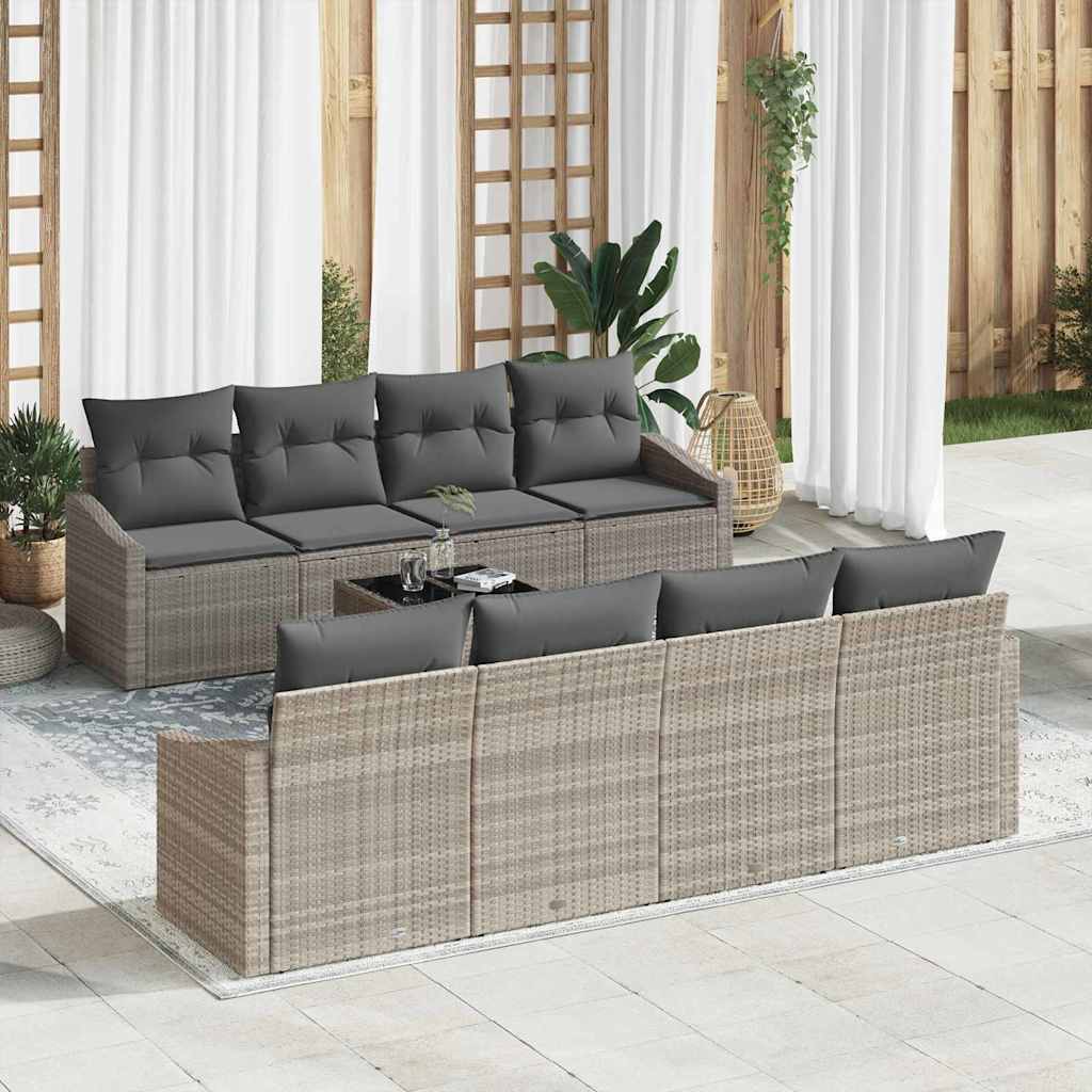 Bankstel met kussen met kussen 9 pcs Lichtgrijs poly rattan is nu te koop bij PeponiXL, paradijselijk wonen!