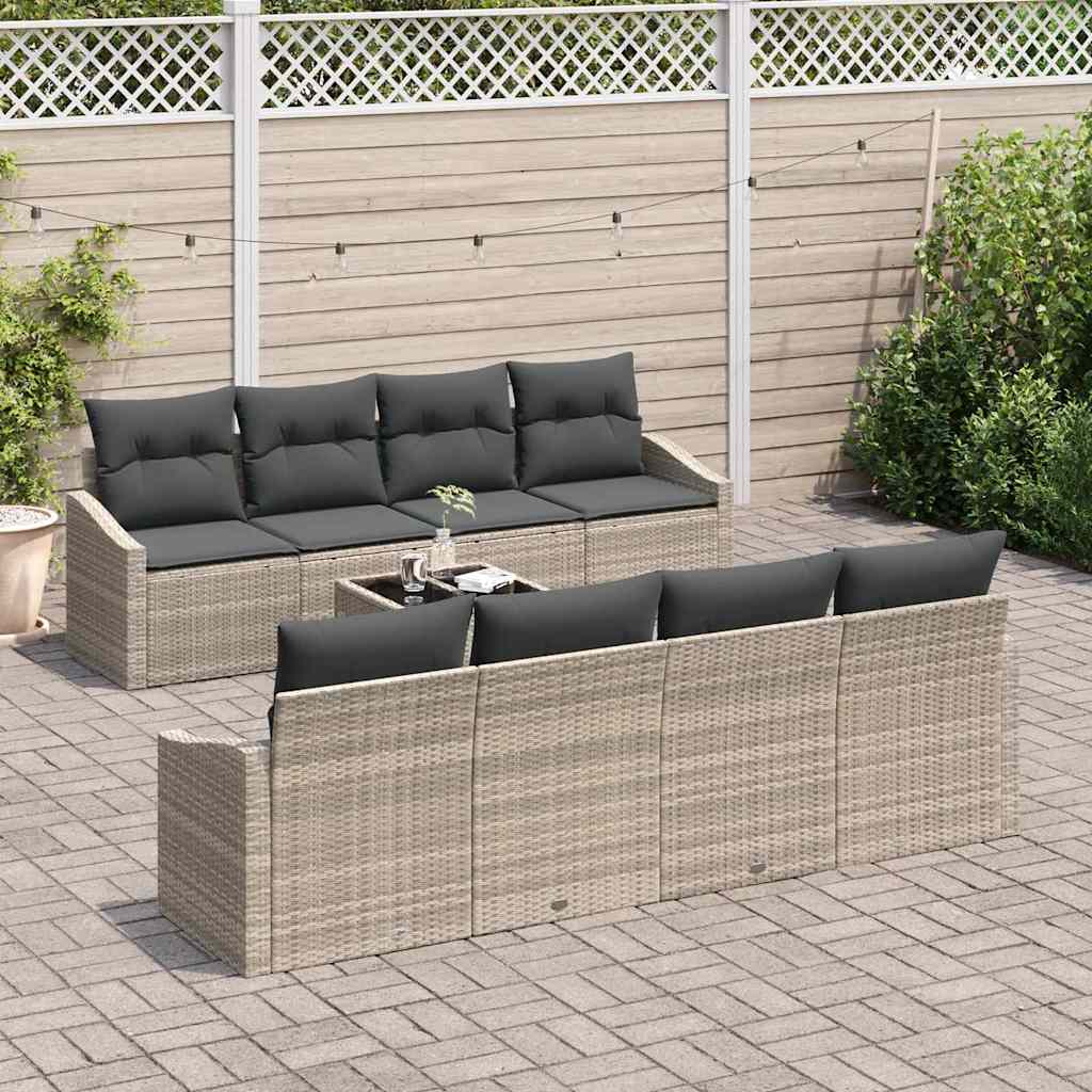 Bankstel met kussen met kussen 9 pcs Lichtgrijs poly rattan is nu te koop bij PeponiXL, paradijselijk wonen!