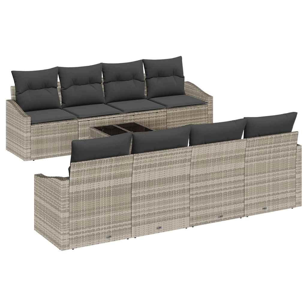 Bankstel met kussen met kussen 9 pcs Lichtgrijs poly rattan is nu te koop bij PeponiXL, paradijselijk wonen!