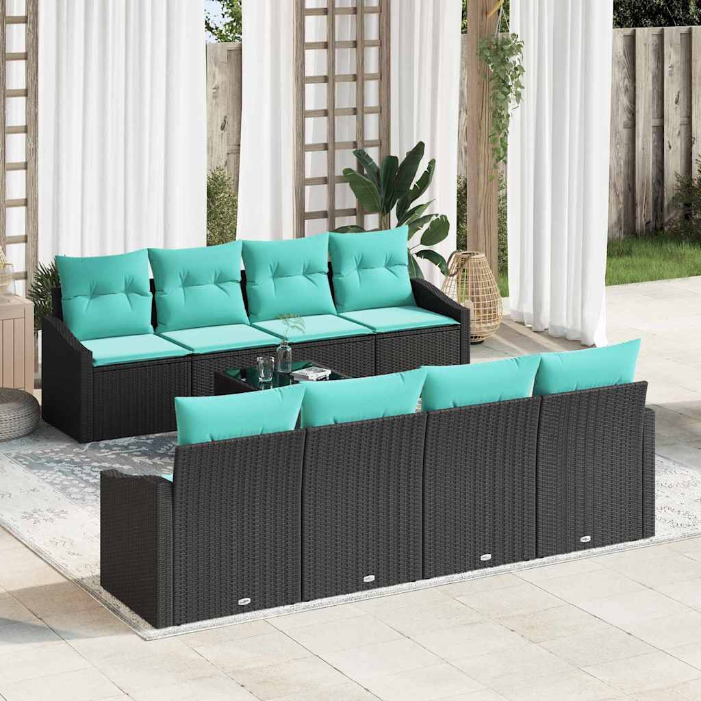 Bankstel met kussen 9 pcs Zwart en Turquoise poly rattan is nu te koop bij PeponiXL, paradijselijk wonen!