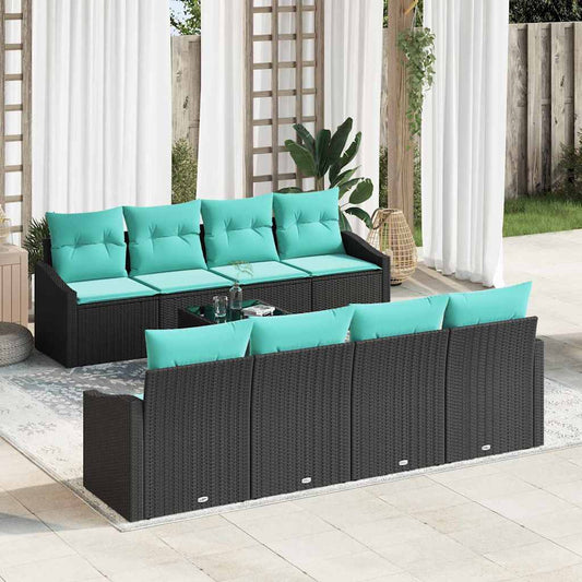 Bankstel met kussen 9 pcs Zwart en Turquoise poly rattan is nu te koop bij PeponiXL, paradijselijk wonen!