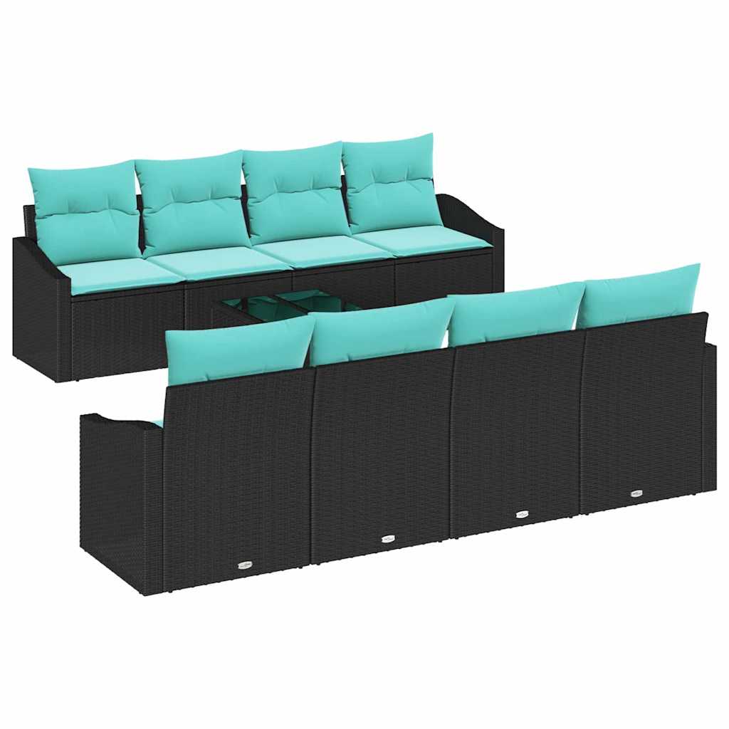 Bankstel met kussen 9 pcs Zwart en Turquoise poly rattan is nu te koop bij PeponiXL, paradijselijk wonen!