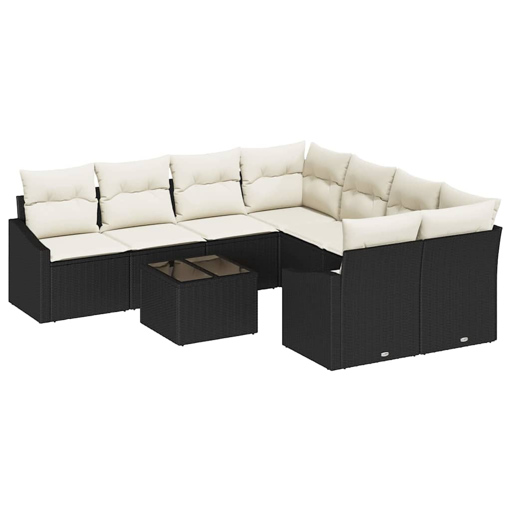 Bankstel met kussen met kussen 9 pcs Zwart en Crème poly rattan is nu te koop bij PeponiXL, paradijselijk wonen!