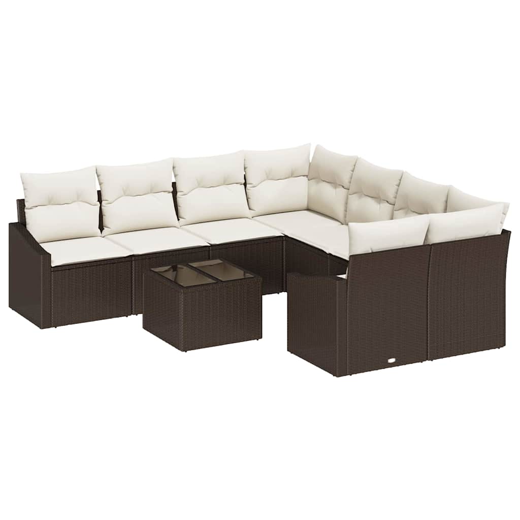 Bankstel met kussen met kussen 9 pcs Bruin en Crème poly rattan is nu te koop bij PeponiXL, paradijselijk wonen!