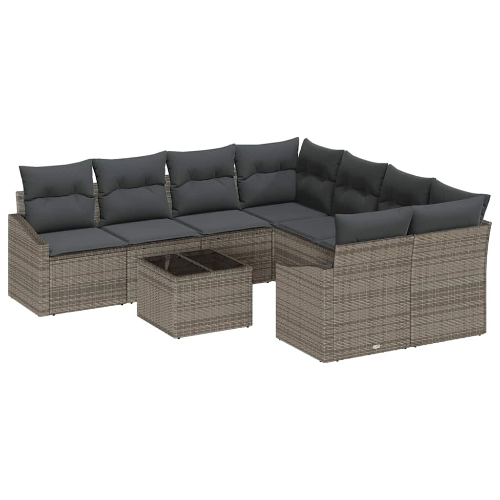 Bankstel met kussen met kussen 9 pcs Grijs poly rattan is nu te koop bij PeponiXL, paradijselijk wonen!