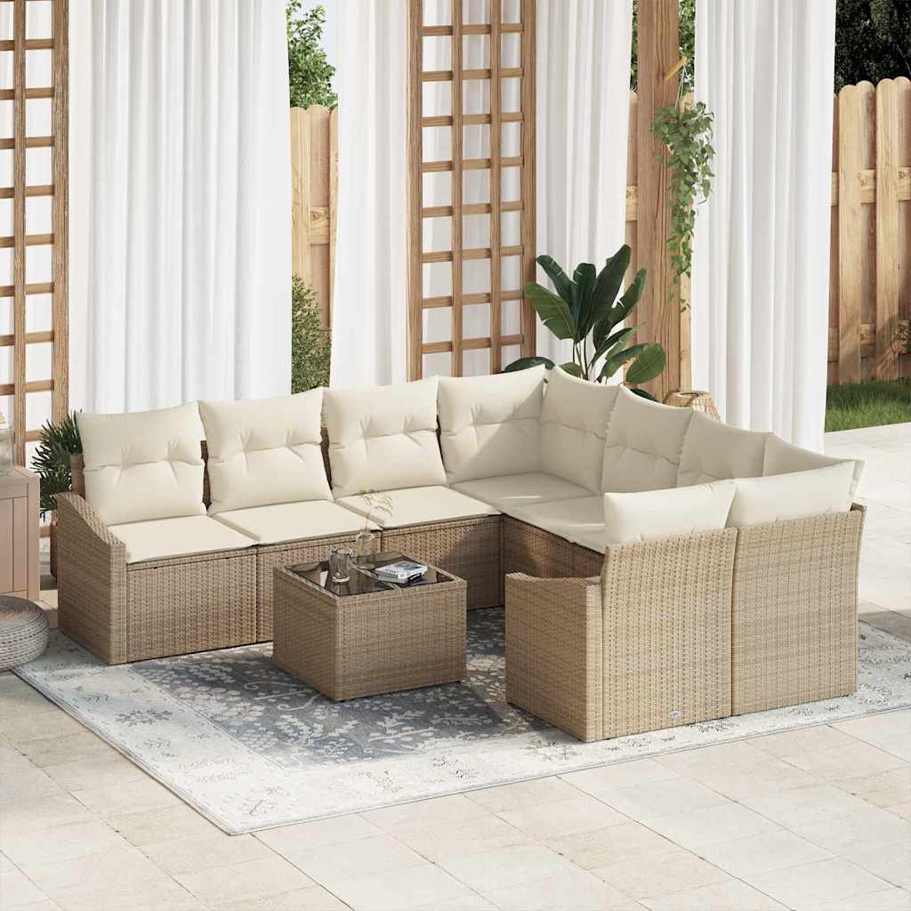 Bankstel met kussen met kussen 9 pcs Beige en Crème poly rattan is nu te koop bij PeponiXL, paradijselijk wonen!