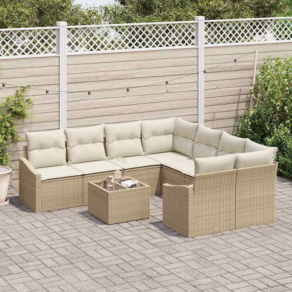 Bankstel met kussen met kussen 9 pcs Beige en Crème poly rattan is nu te koop bij PeponiXL, paradijselijk wonen!