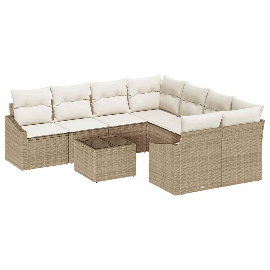 Bankstel met kussen met kussen 9 pcs Beige en Crème poly rattan is nu te koop bij PeponiXL, paradijselijk wonen!