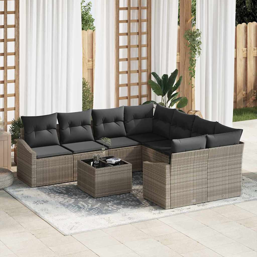 Bankstel met kussen met kussen 9 pcs Lichtgrijs poly rattan is nu te koop bij PeponiXL, paradijselijk wonen!