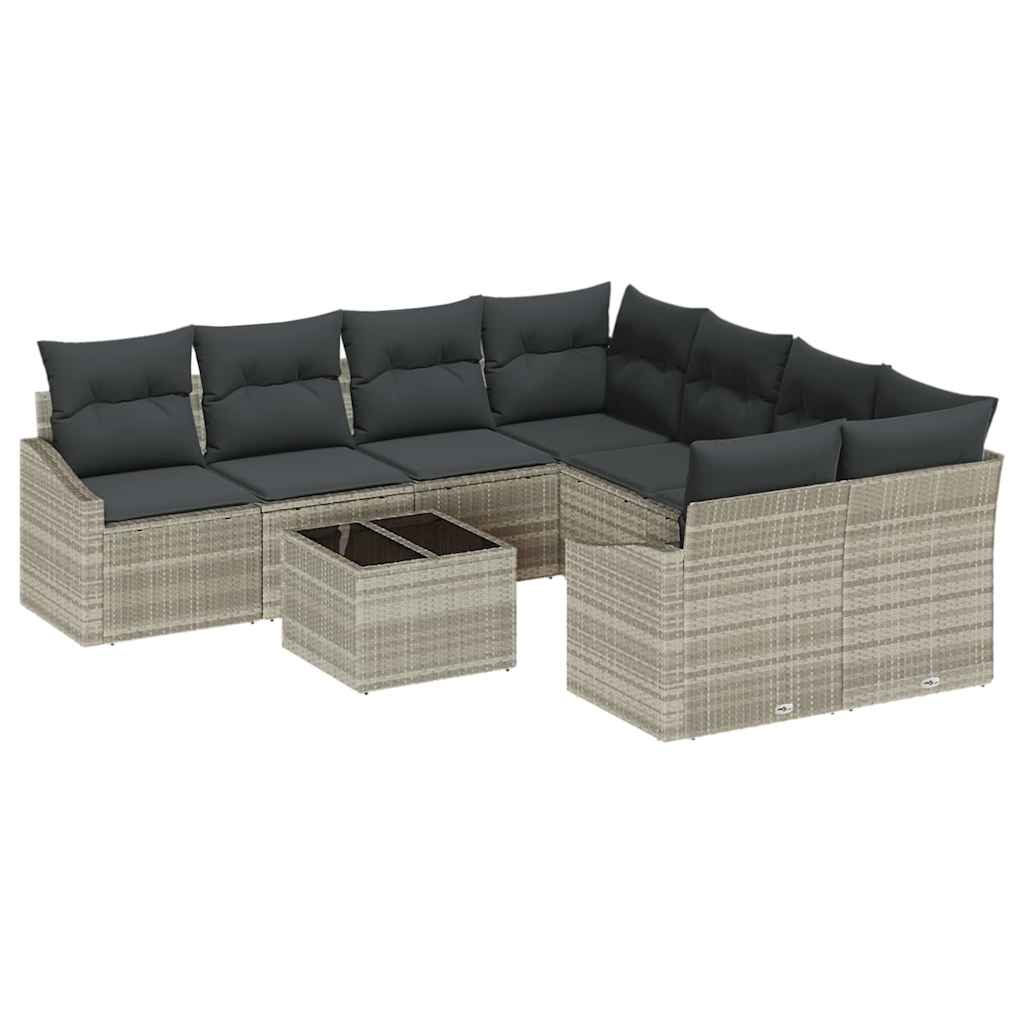 Bankstel met kussen met kussen 9 pcs Lichtgrijs poly rattan is nu te koop bij PeponiXL, paradijselijk wonen!