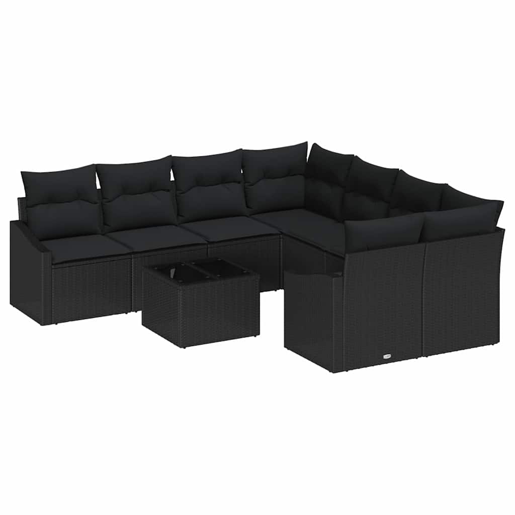 Bankstel met kussen met kussen 9 pcs Zwart poly rattan is nu te koop bij PeponiXL, paradijselijk wonen!