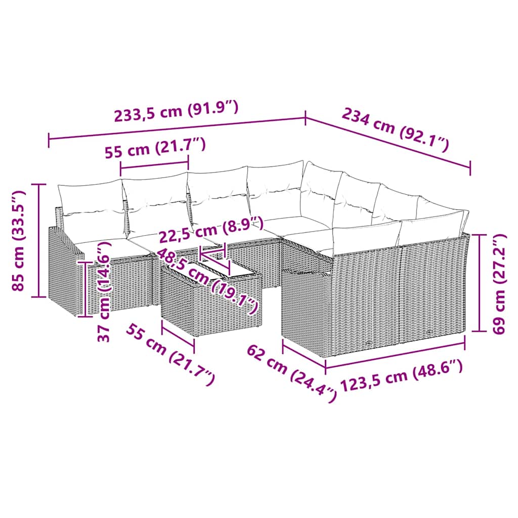 Bankstel met kussen met kussen 9 pcs Zwart poly rattan is nu te koop bij PeponiXL, paradijselijk wonen!