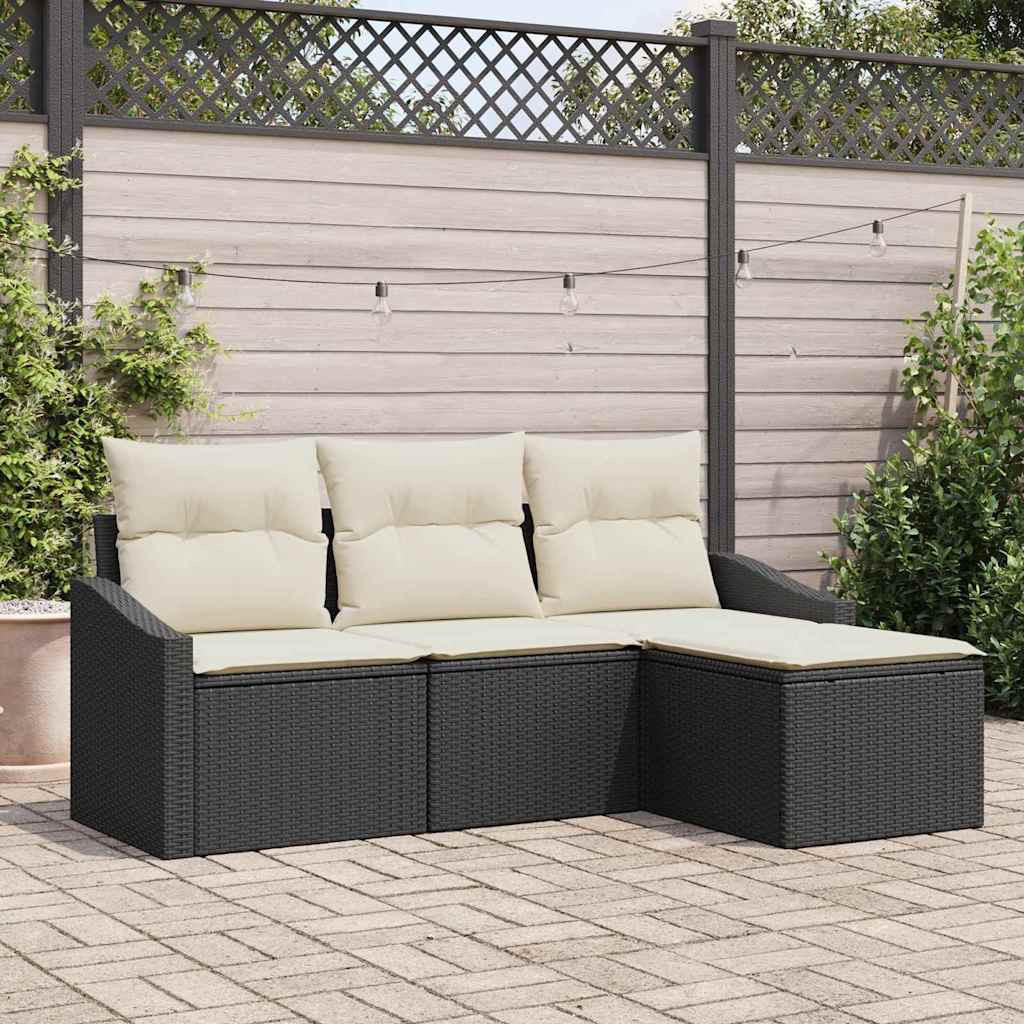Bankstel met kussen 4 pcs Zwart poly rattan is nu te koop bij PeponiXL, paradijselijk wonen!