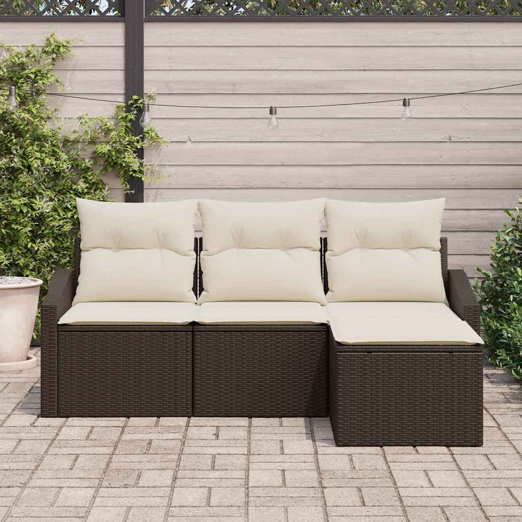 Bankstel met kussen 4 pcs Bruin poly rattan is nu te koop bij PeponiXL, paradijselijk wonen!