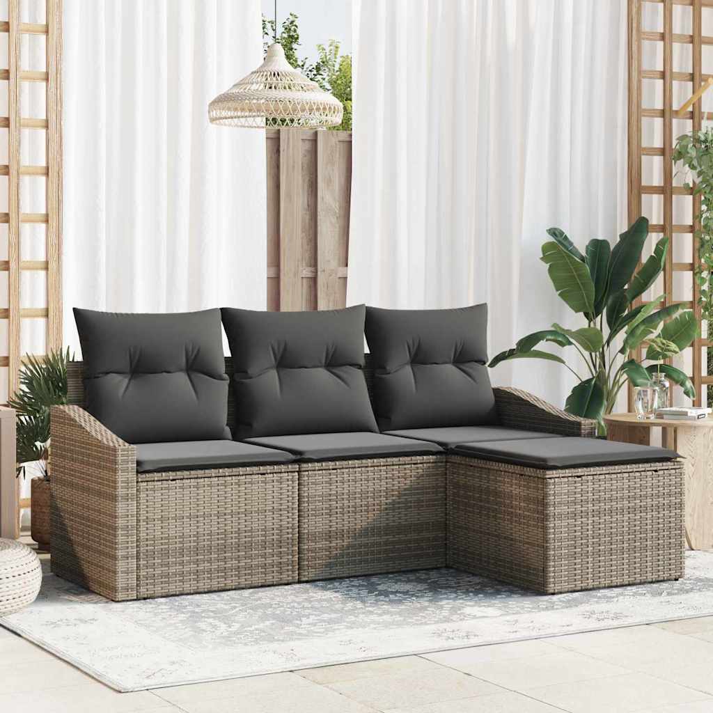 Bankstel met kussen 4 pcs Grijs poly rattan is nu te koop bij PeponiXL, paradijselijk wonen!