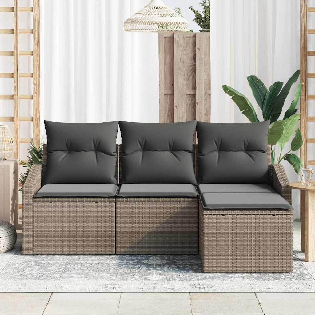 Bankstel met kussen 4 pcs Grijs poly rattan is nu te koop bij PeponiXL, paradijselijk wonen!