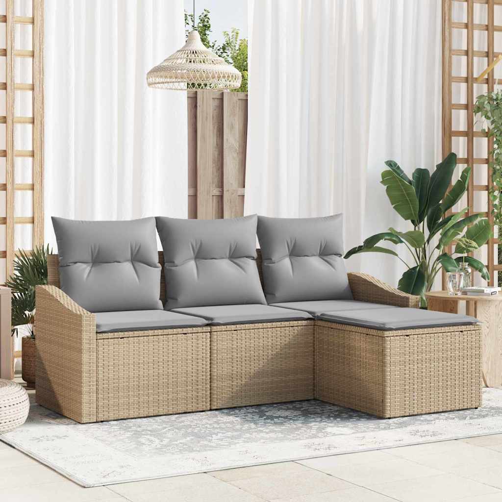 Bankstel met kussen 4 pcs Beige poly rattan is nu te koop bij PeponiXL, paradijselijk wonen!