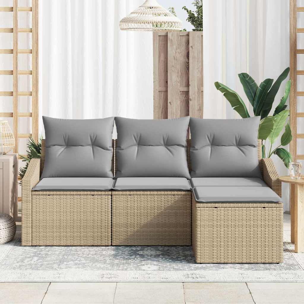 Bankstel met kussen 4 pcs Beige poly rattan is nu te koop bij PeponiXL, paradijselijk wonen!