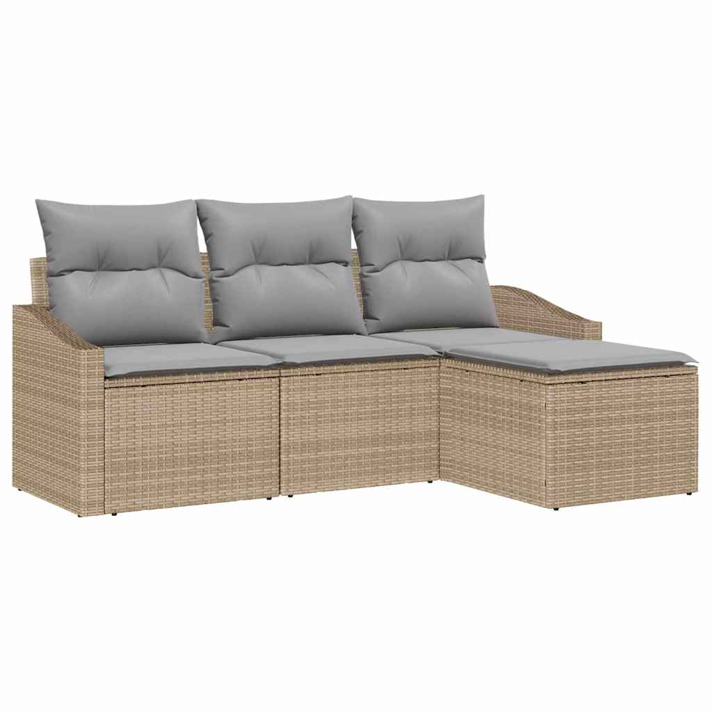 Bankstel met kussen 4 pcs Beige poly rattan is nu te koop bij PeponiXL, paradijselijk wonen!