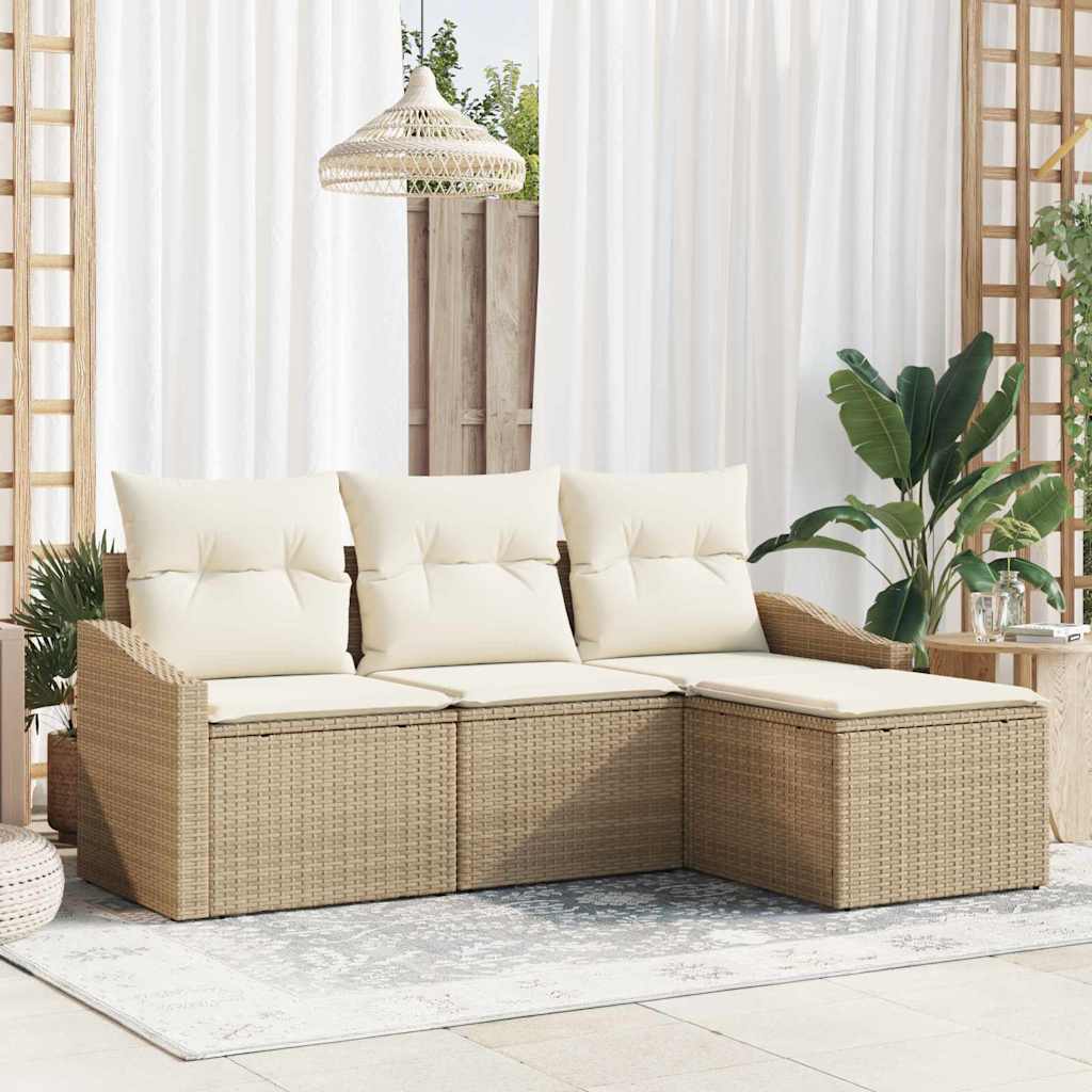 Bankstel met kussen 4 pcs Beige poly rattan is nu te koop bij PeponiXL, paradijselijk wonen!