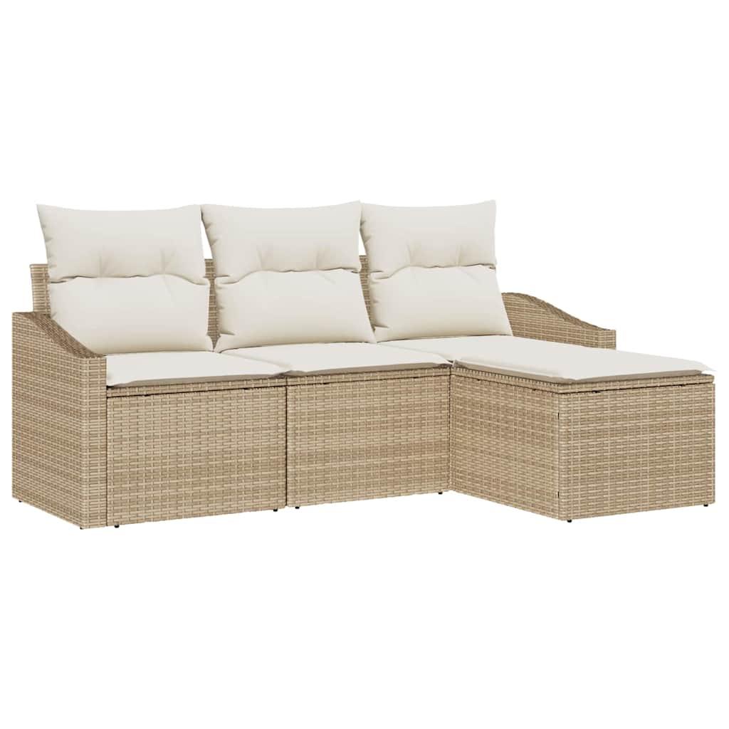 Bankstel met kussen 4 pcs Beige poly rattan is nu te koop bij PeponiXL, paradijselijk wonen!