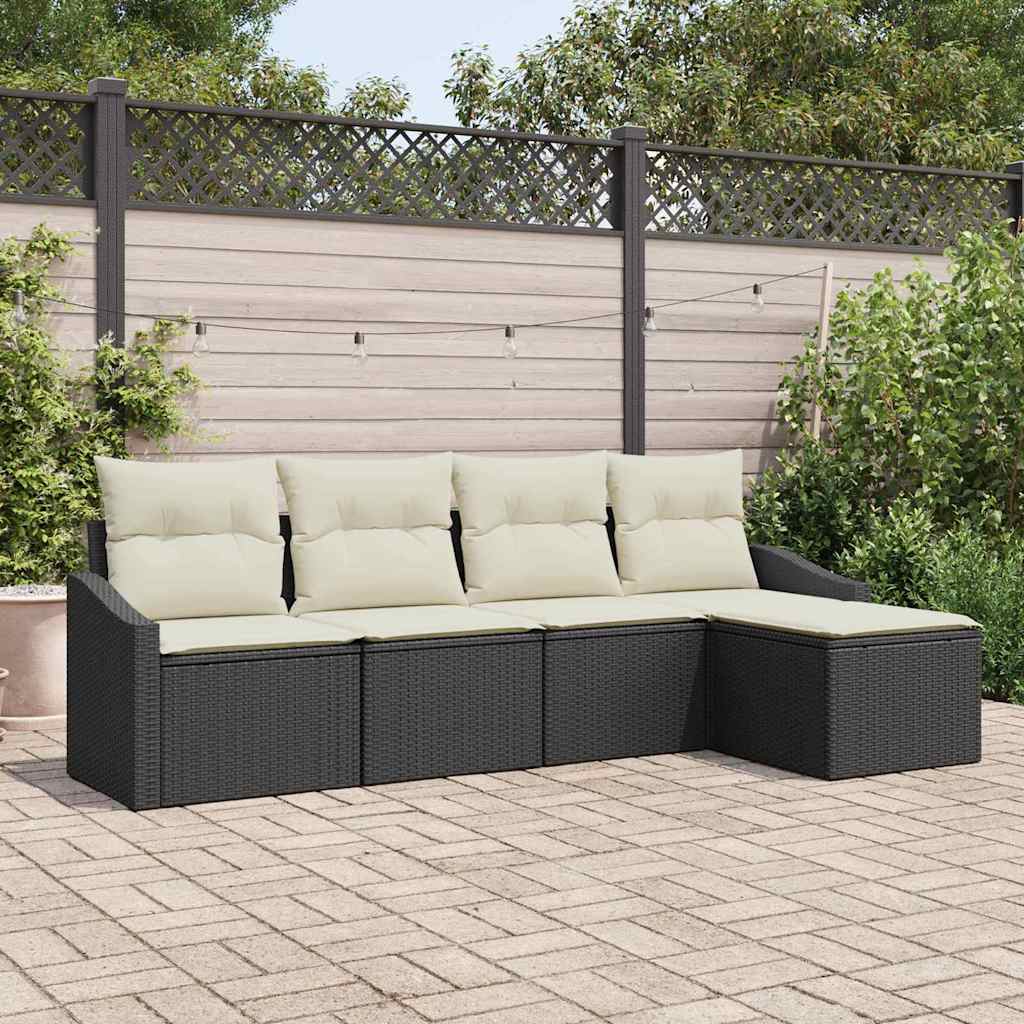 Bankstel met kussen 5 pcs Zwart poly rattan is nu te koop bij PeponiXL, paradijselijk wonen!