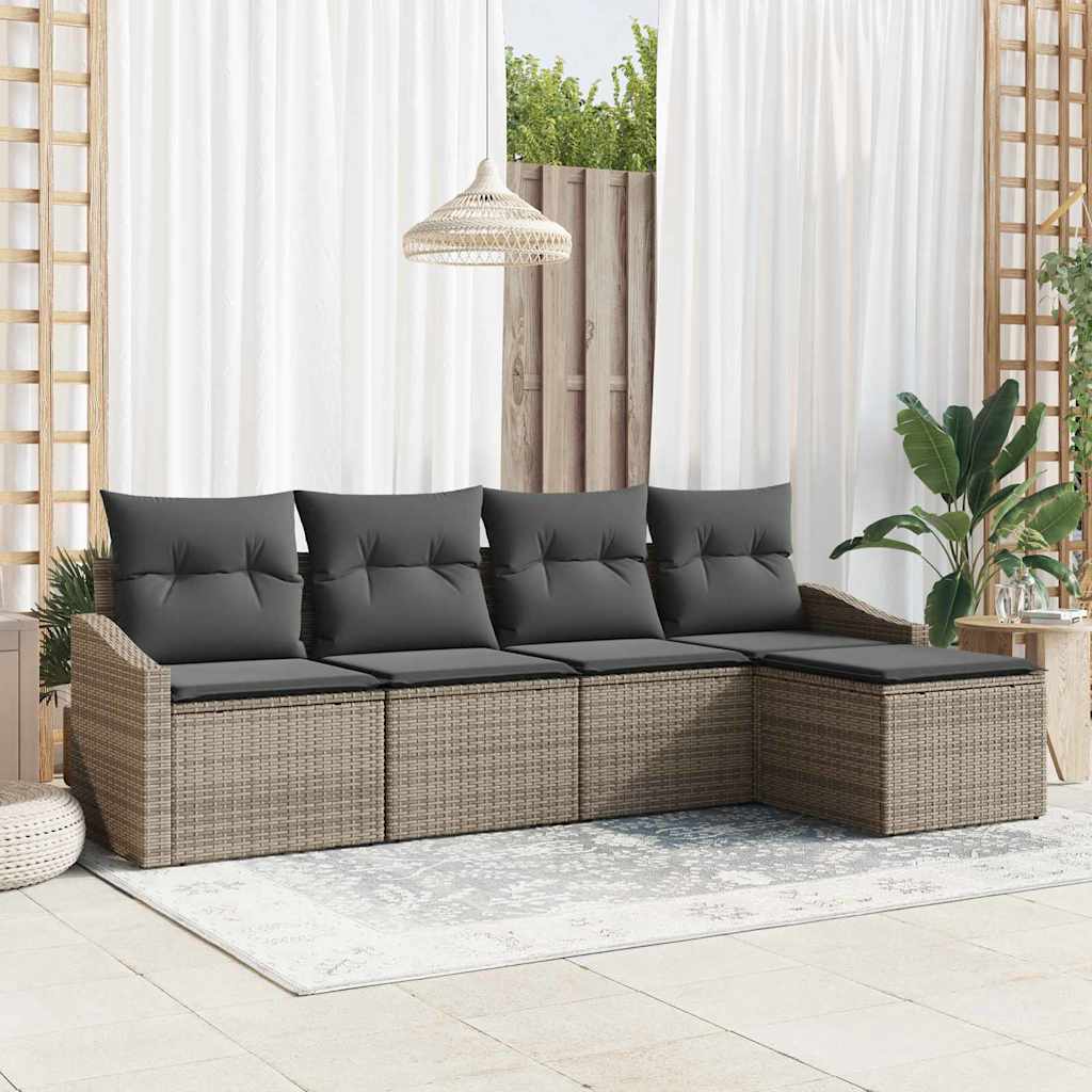 Bankstel met kussen 5 pcs Grijs poly rattan is nu te koop bij PeponiXL, paradijselijk wonen!