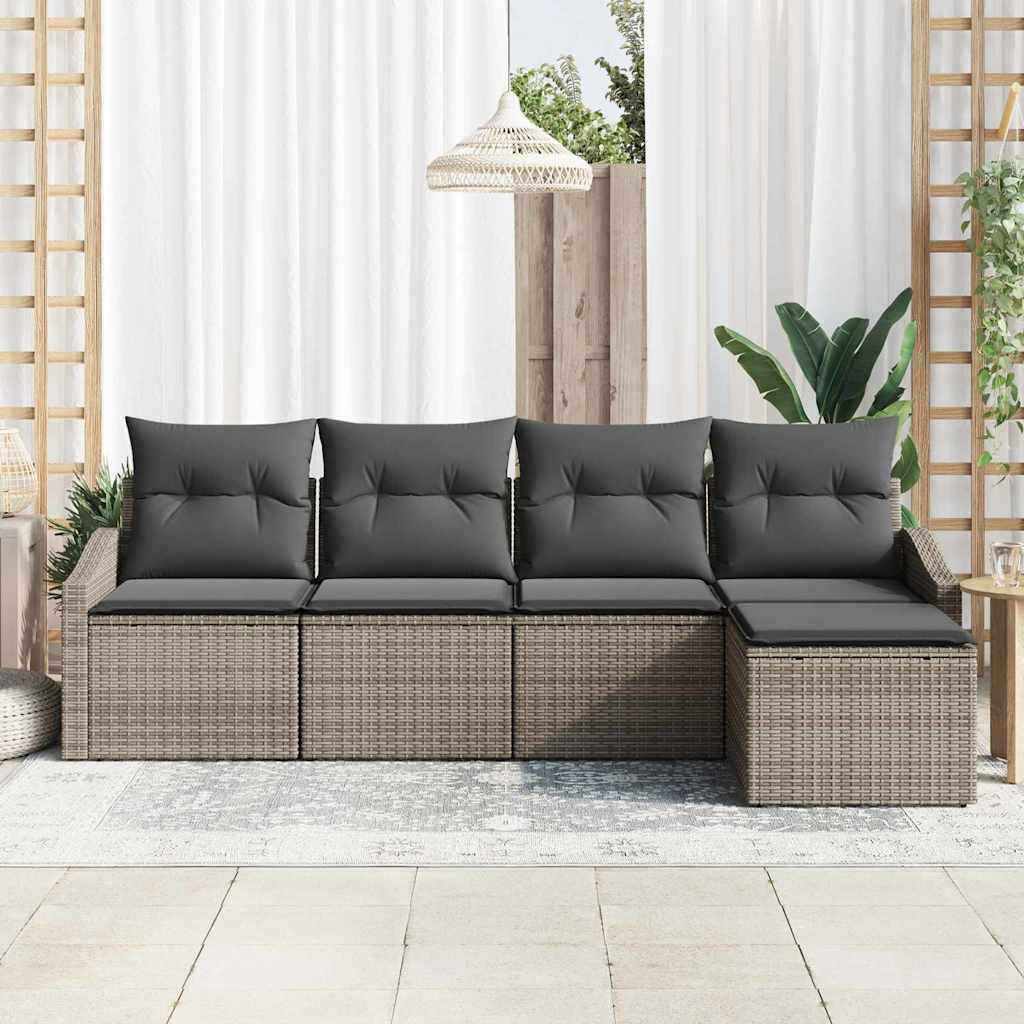 Bankstel met kussen 5 pcs Grijs poly rattan is nu te koop bij PeponiXL, paradijselijk wonen!
