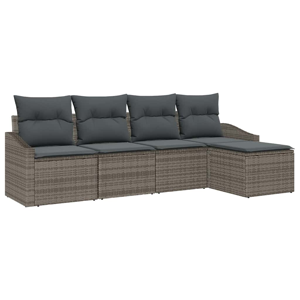 Bankstel met kussen 5 pcs Grijs poly rattan is nu te koop bij PeponiXL, paradijselijk wonen!