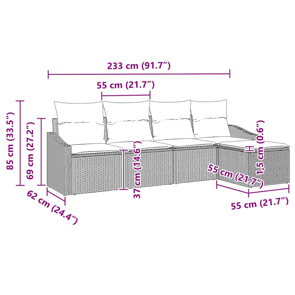 Bankstel met kussen 5 pcs Grijs poly rattan is nu te koop bij PeponiXL, paradijselijk wonen!