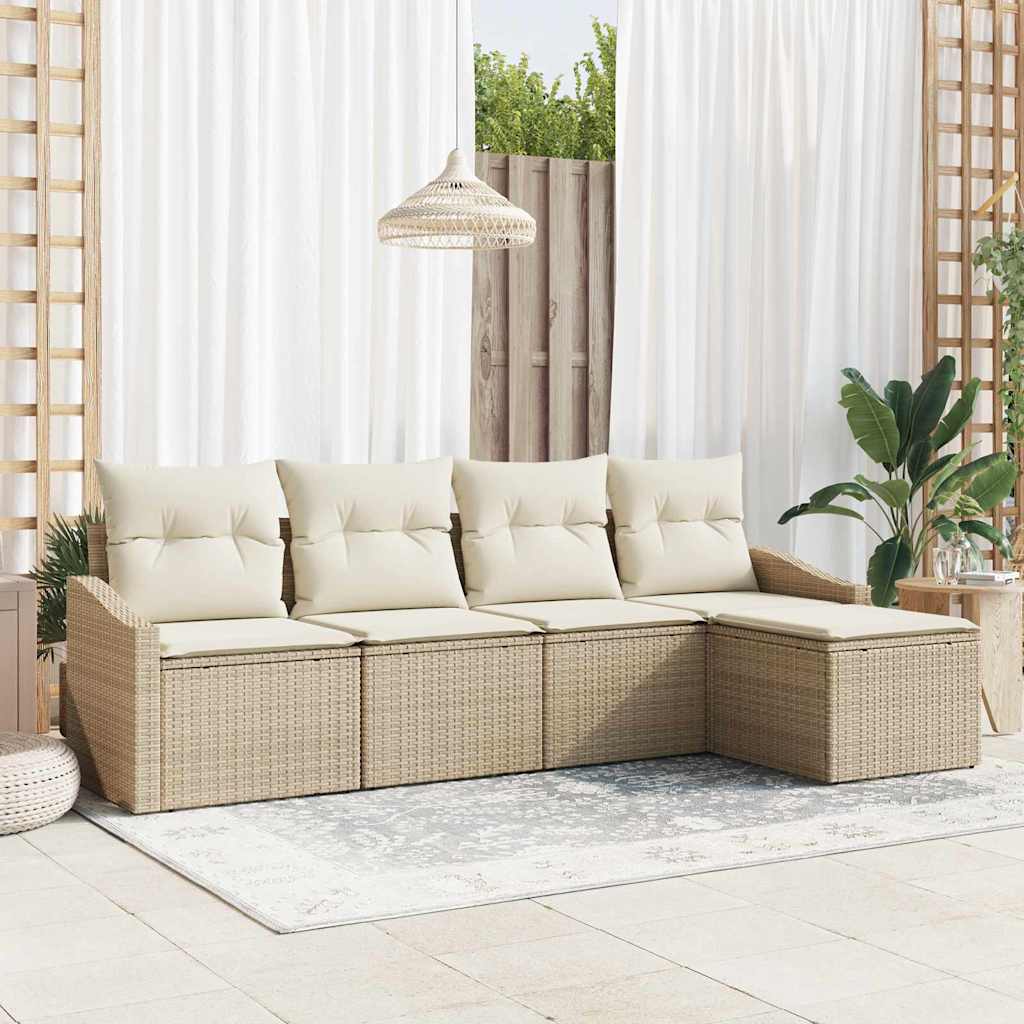 Bankstel met kussen 5 pcs Beige poly rattan
