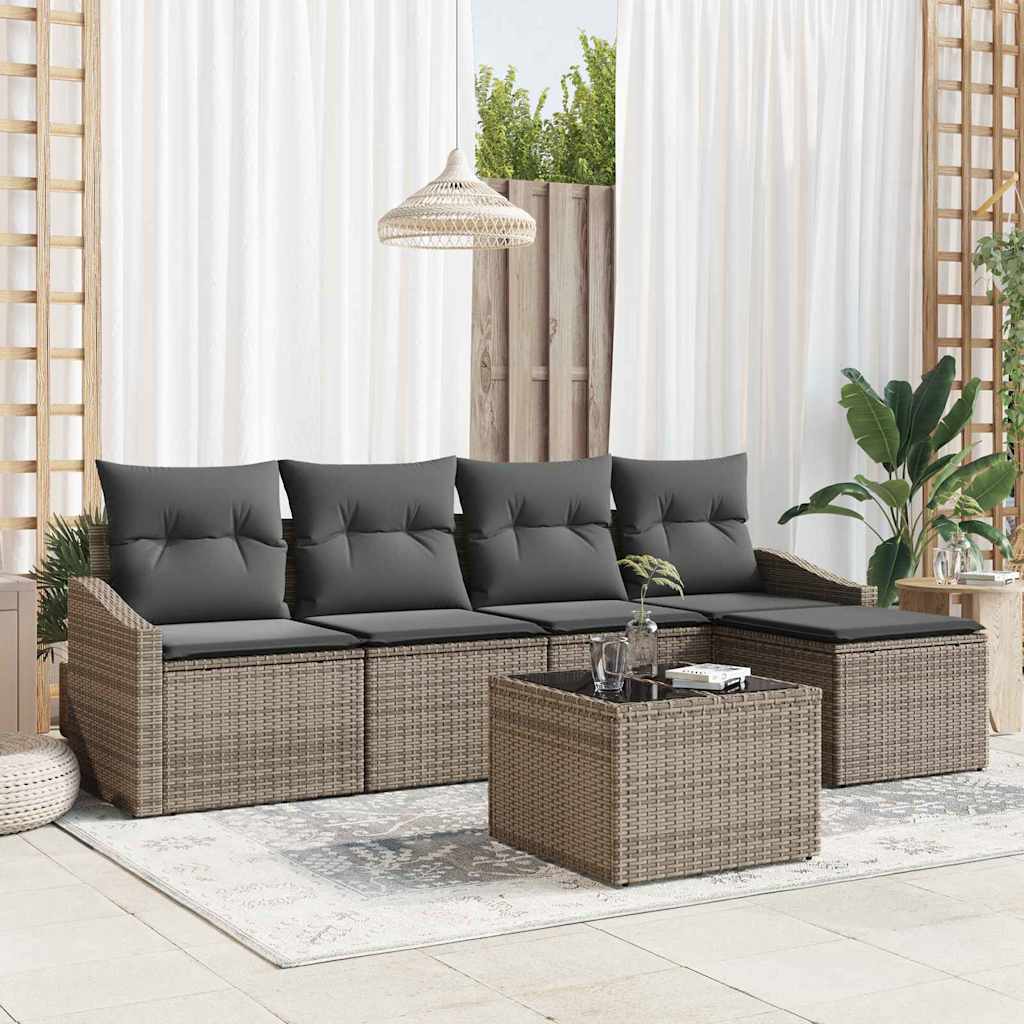 Bankstel met kussen 6 pcs Grijs poly rattan is nu te koop bij PeponiXL, paradijselijk wonen!